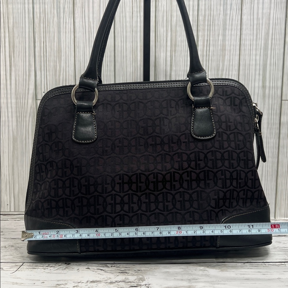 Gianni Bini Black Jacquard Logo Satchel Tote Handbag Leather Trim Structured Bag - Picture 6 of 10